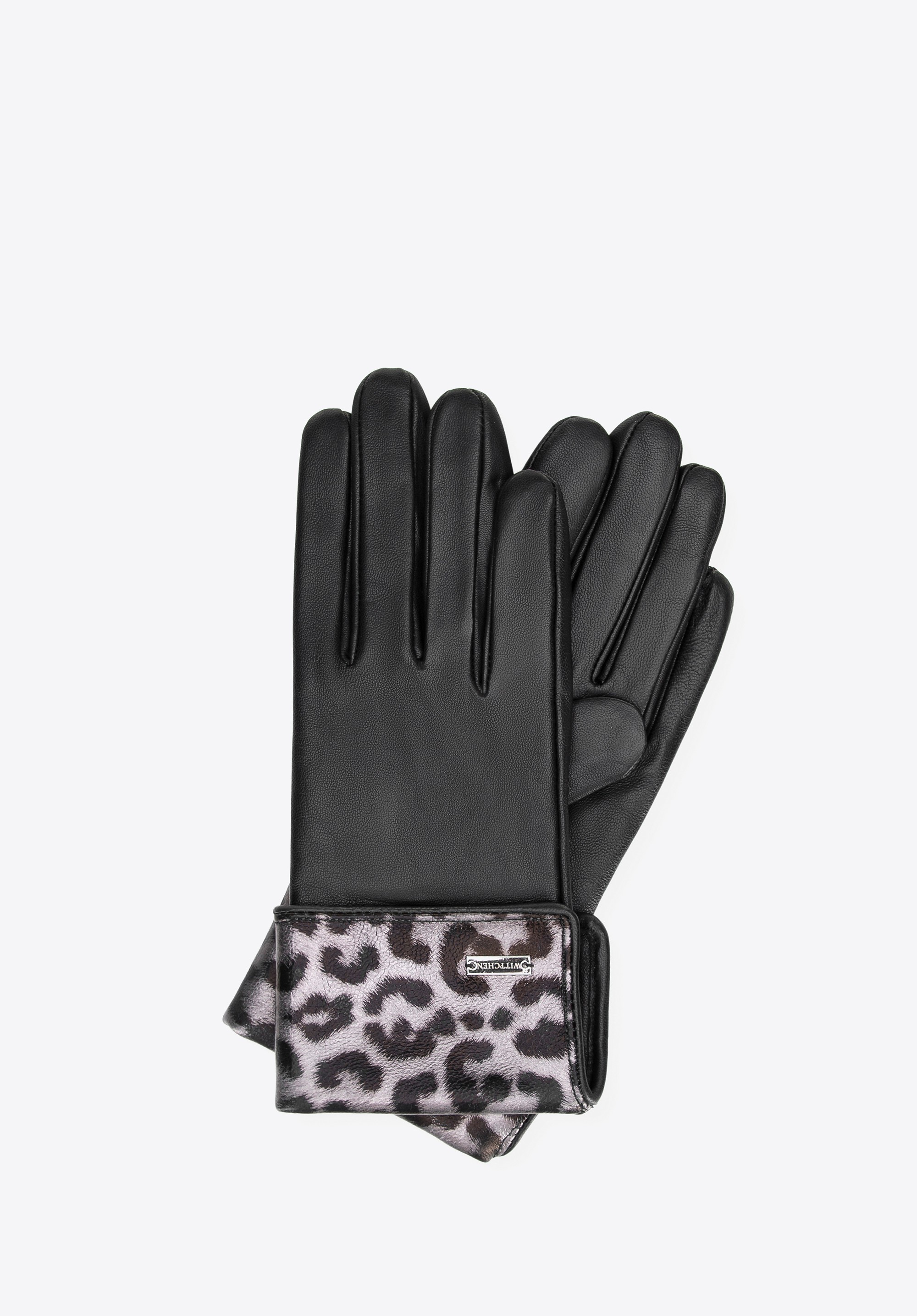 Damskie rękawiczki ze skóry naturalnej z panterką czarne