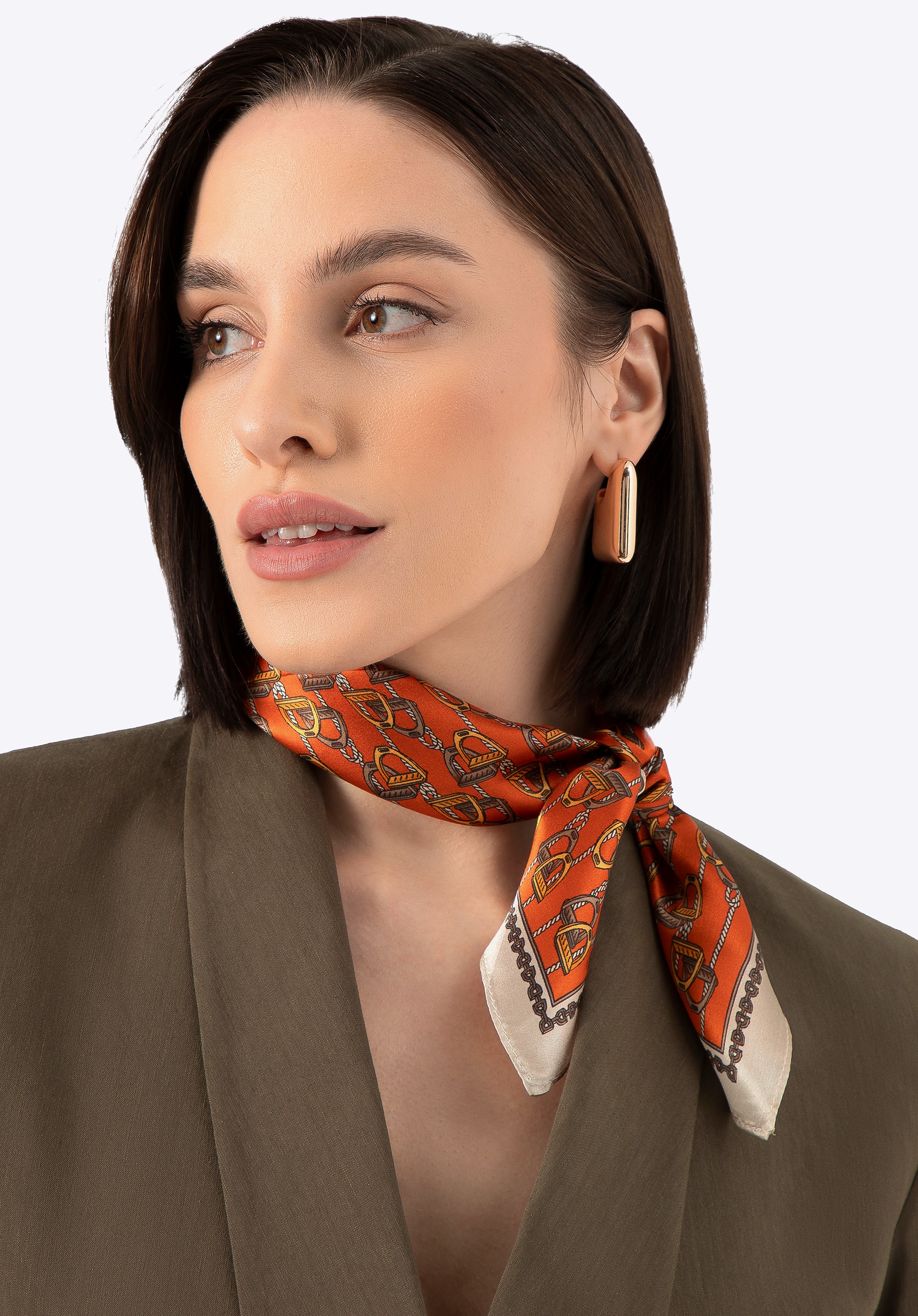 Wzorzysta damska apaszka z jedwabiu pomarańczowa