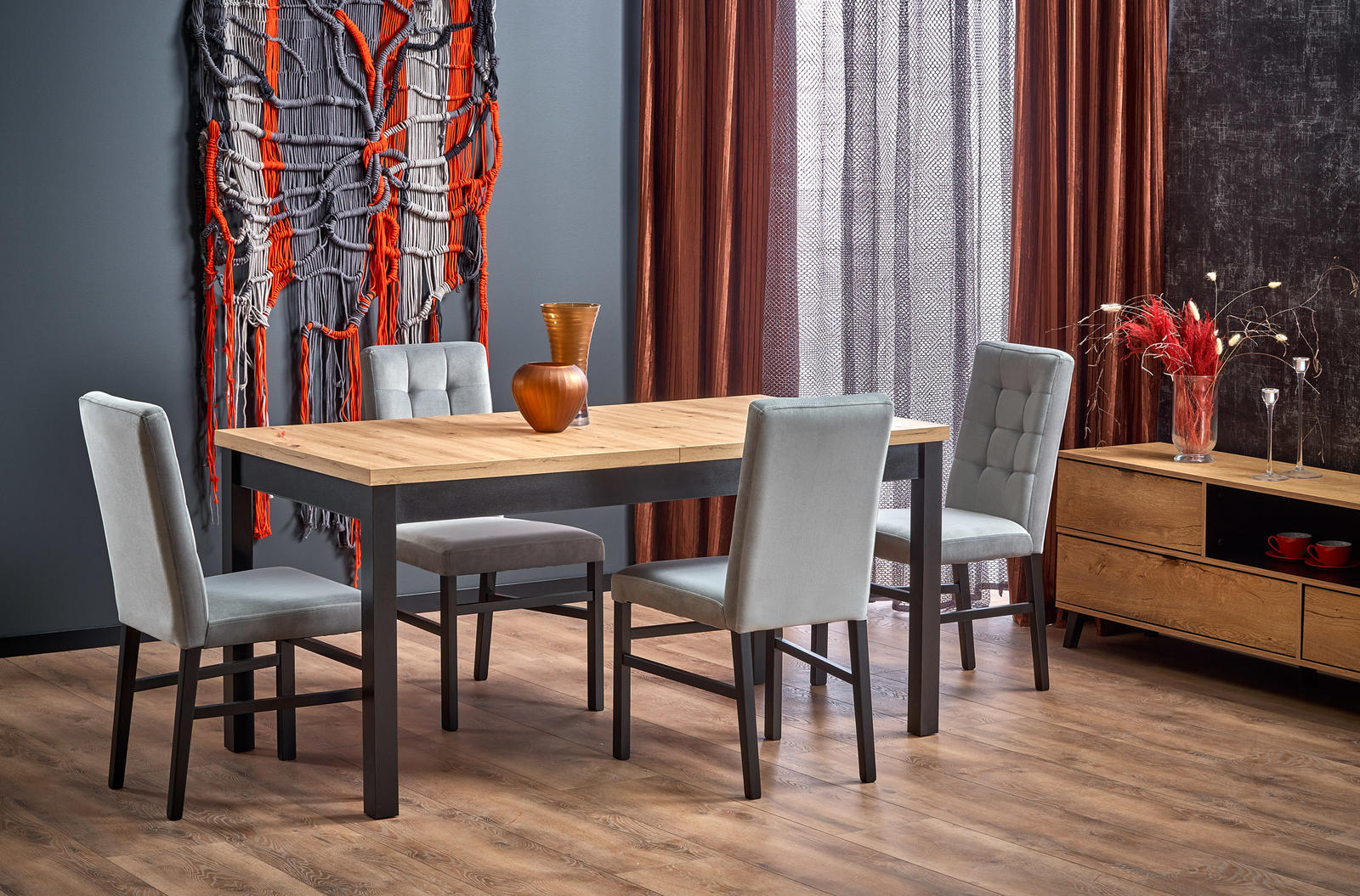 Zestaw jadalniany stół i cztery krzesła Gino szary