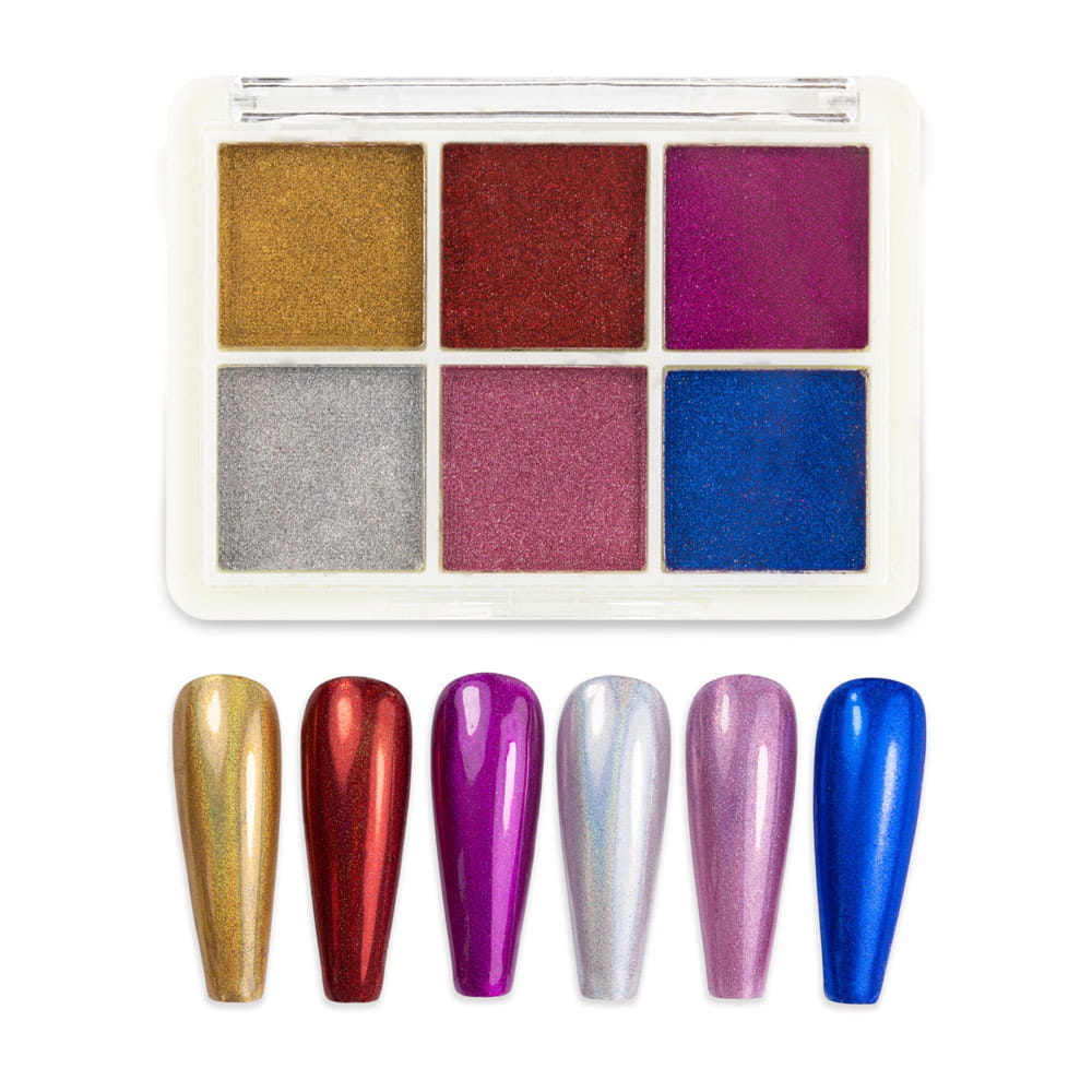 Pyłek do paznokci efekt lustra holo kasetka 6 kolorów Nr 2