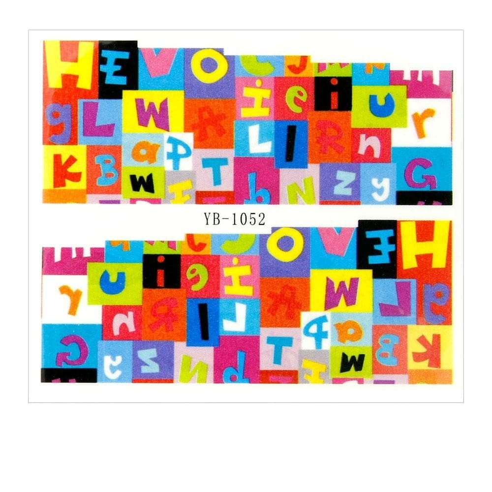 Naklejki wodne do paznokci arkusz 6,5 x 5,5 cm na 10 palców yb Nr 1052