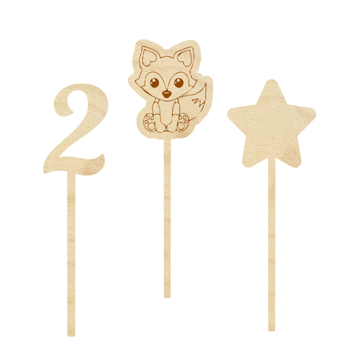 Topper urodzinowy na tort pik drewniany lisek cyfra gwiazdka zestaw 3 szt. dekoracja na urodziny roczek