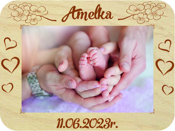 Prezent dla Chrzestnych metryczka podziękowanie pamiątka 1 urodzin maluszka ramka na zdjęcie Roczek, drewniana kartka z życzeniami IMIĘ grawer