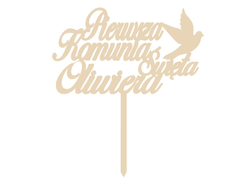 Topper napis drewniany na tort Komunia Św. z imieniem