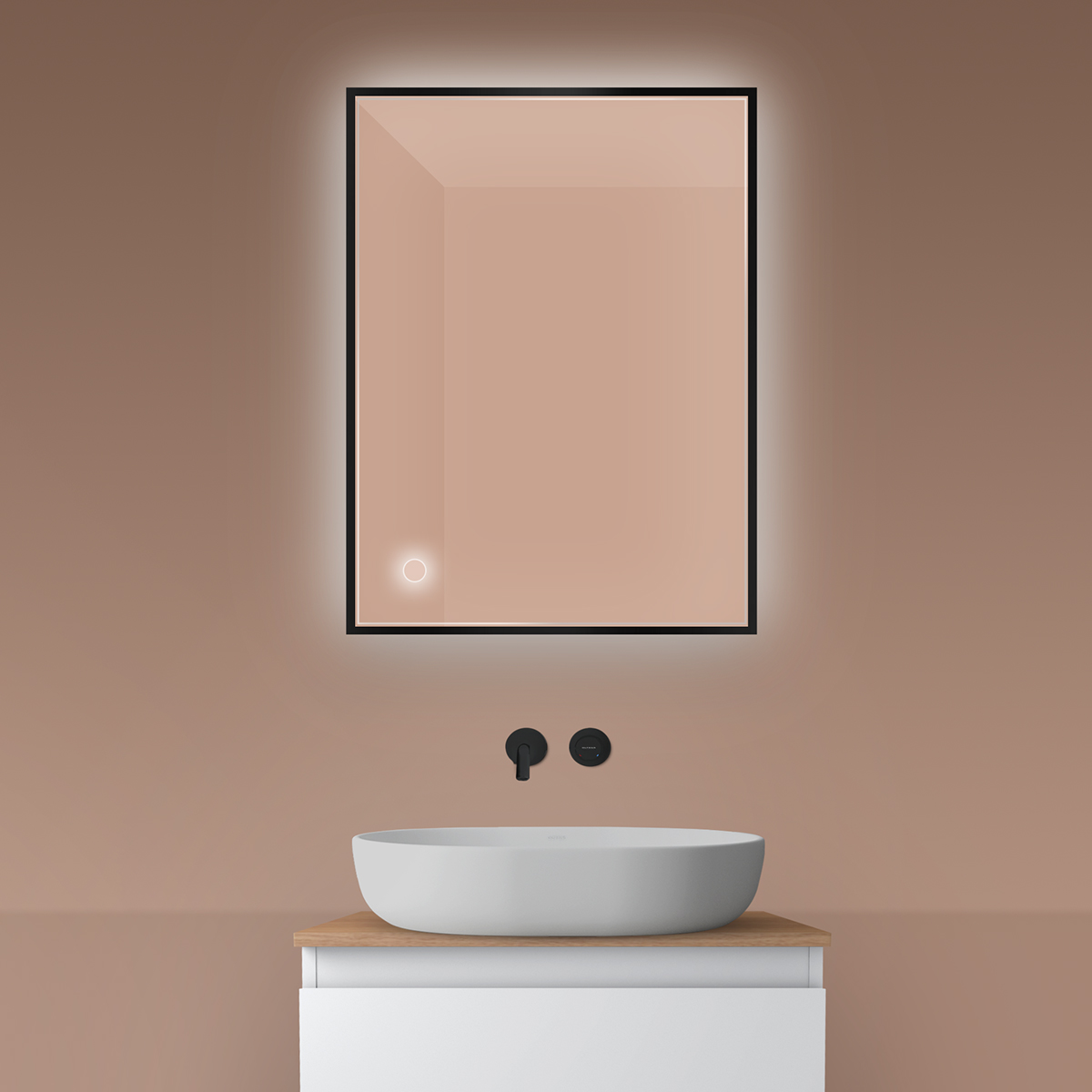 Darmowa Dostawa - Lustro 60x80 cm prostokątne z oświetleniem z matą grzewczą czarny Oltens Nordlis 64115300