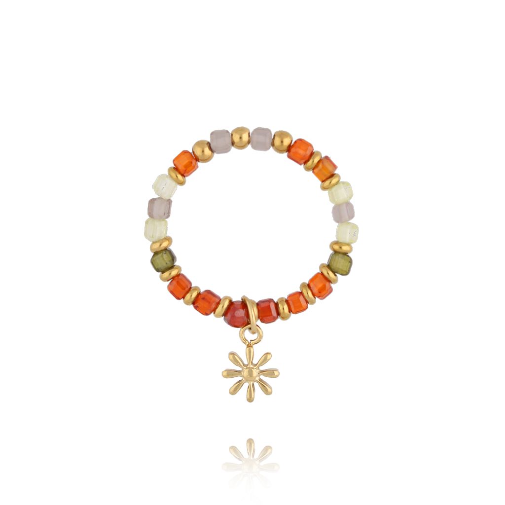 Pierścionek pomarańczowy elastyczny z kwiatuszkiem PSC0734