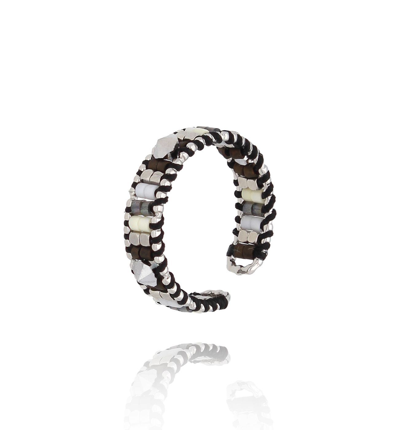 Pierścionek czarno srebrny z koralikami Miyuki Chipilo PSC0556