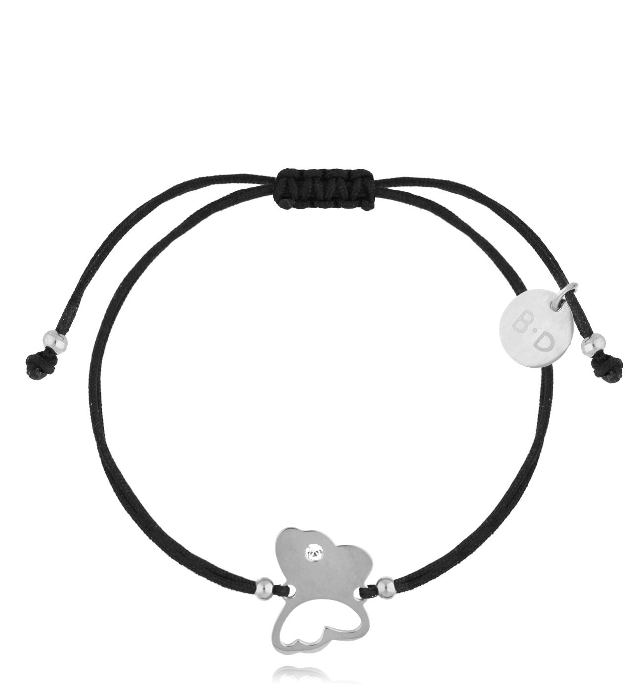 Bransoletka czarna ze srebrnym motylkiem Butterfly BGL0853 - By Dziubeka