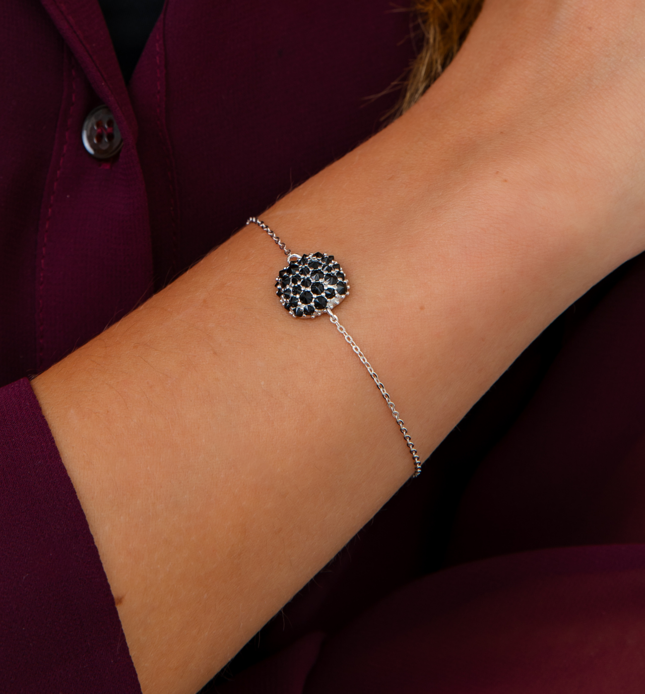 Bransoletka srebrna z czarnymi cyrkoniami BLT0002 - By Dziubeka