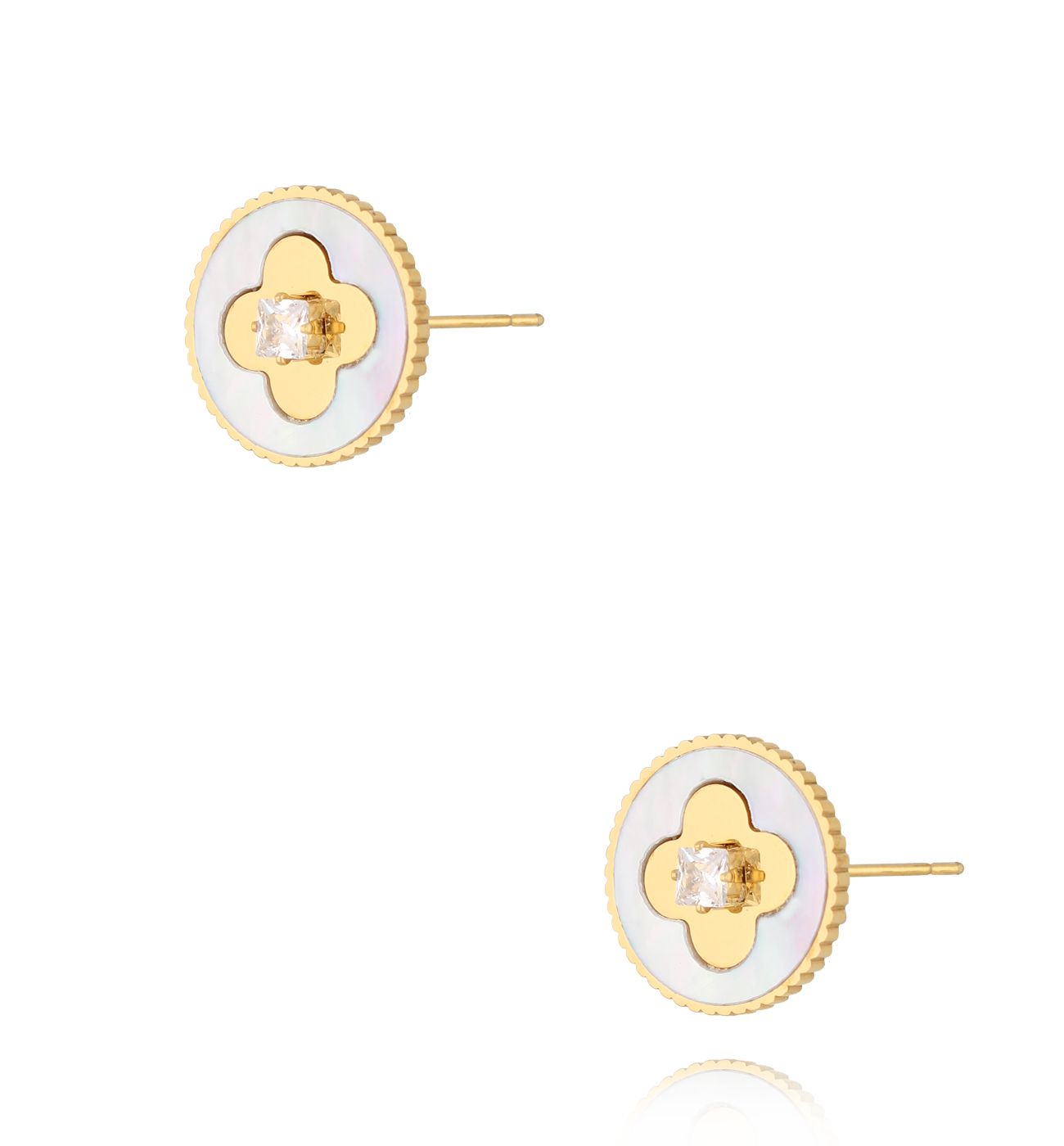 Kolczyki z koniczynkami okrągłe białe KSY0229