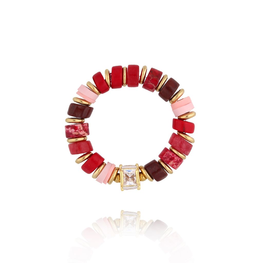 Pierścionek bordowo różowy PSC0702 - By Dziubeka