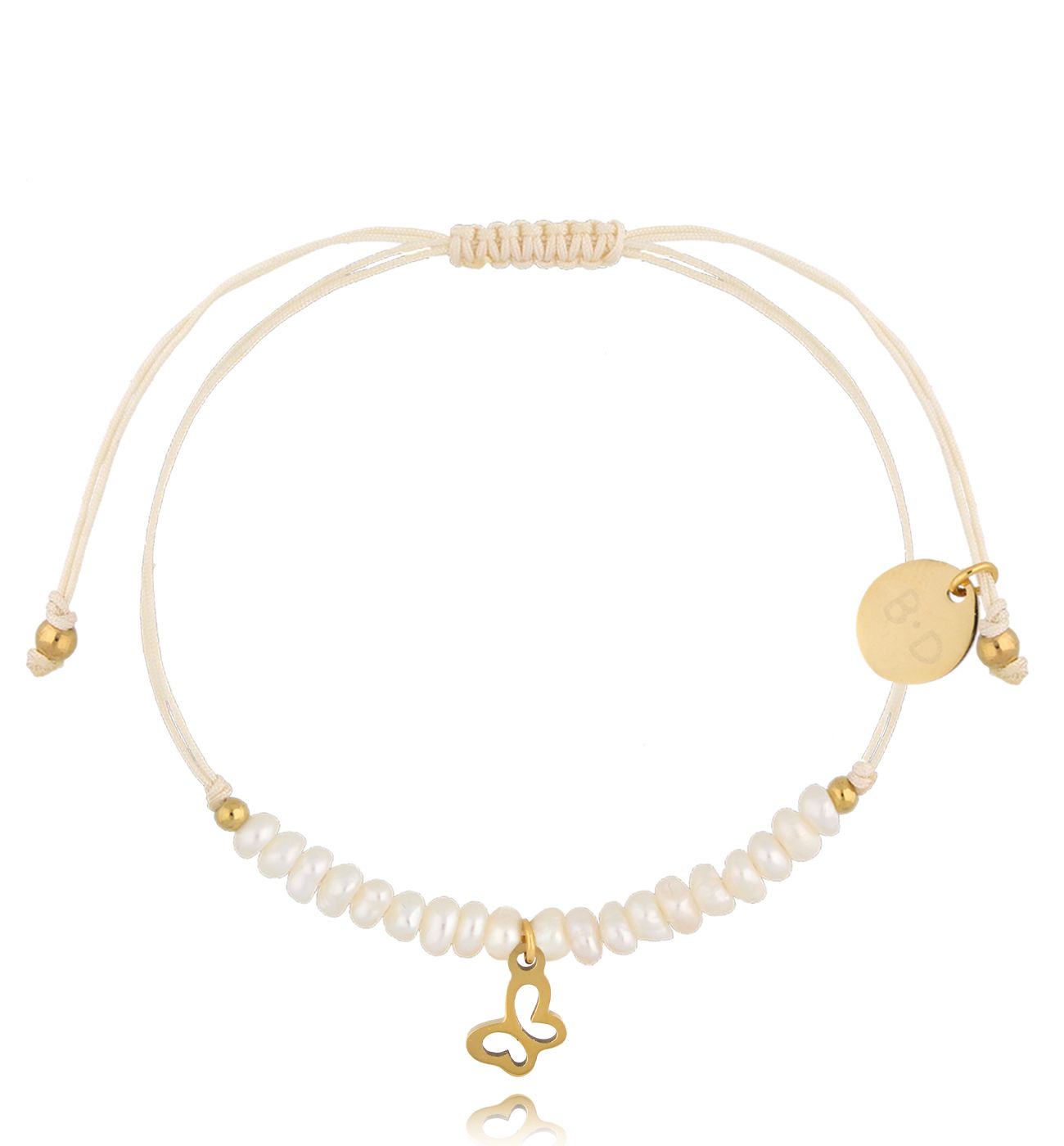 Bransoletka z perełkami i złotym motylkiem Feliz BMT0045 - By Dziubeka