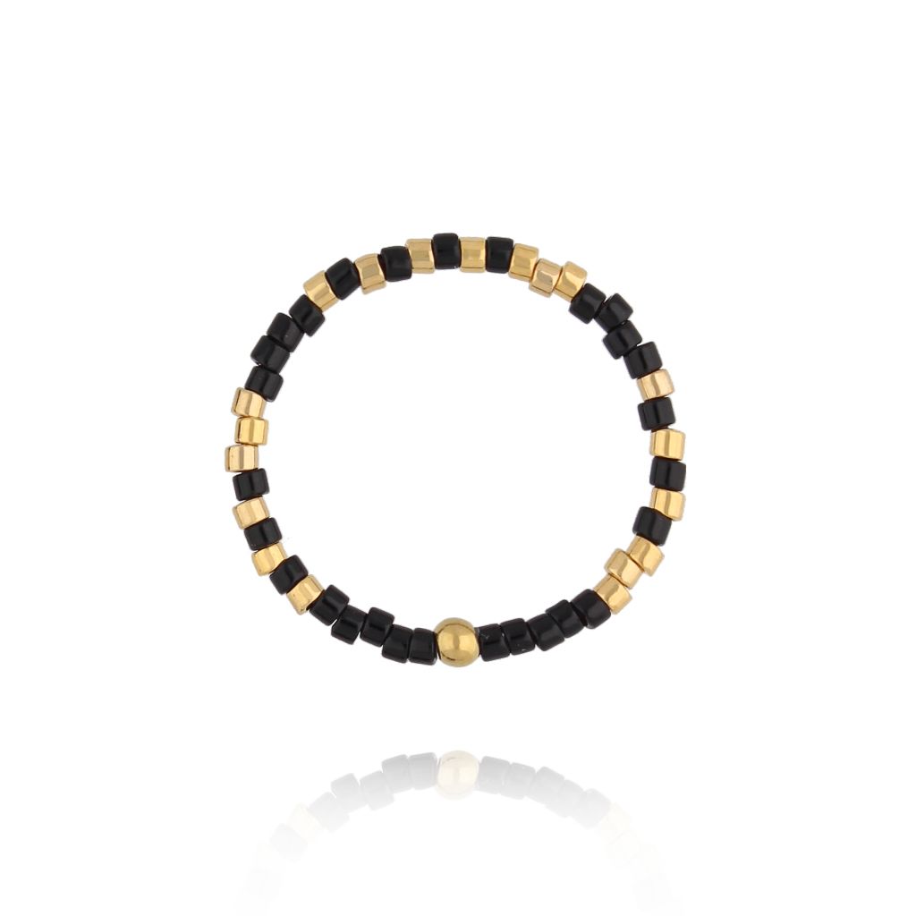 Pierścionek elastyczny złoto czarny PSC0674