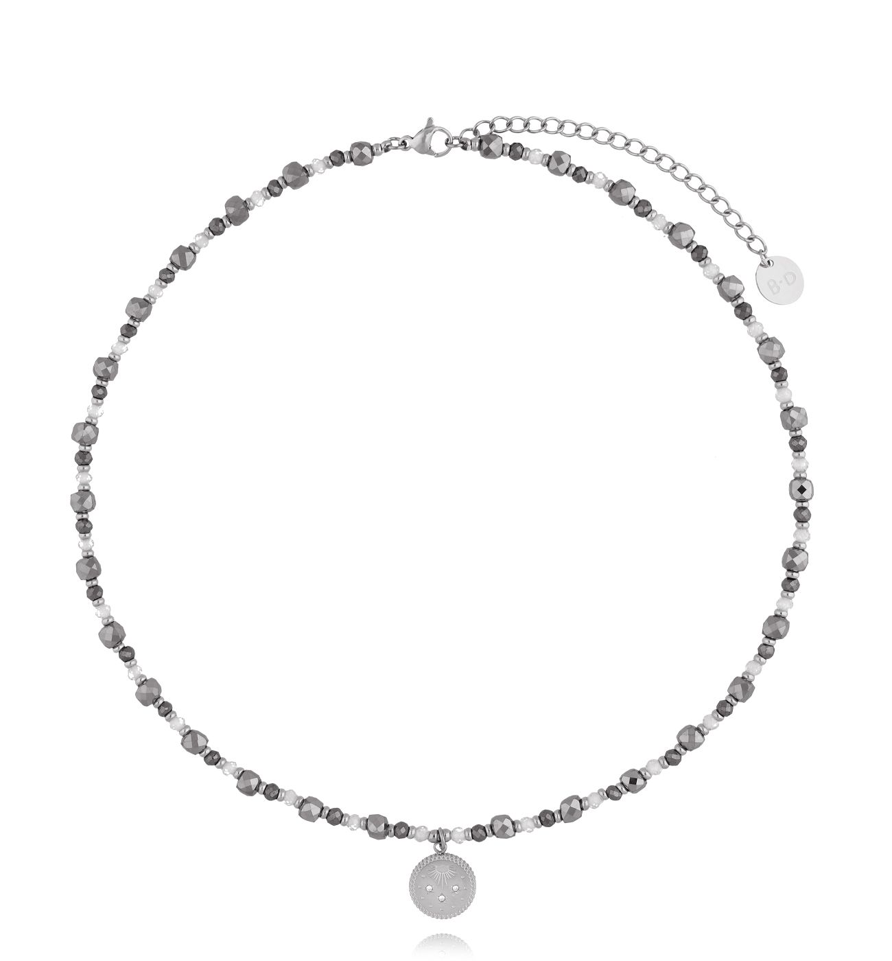 Naszyjnik z hematytami i srebrną zawieszką NTW1456