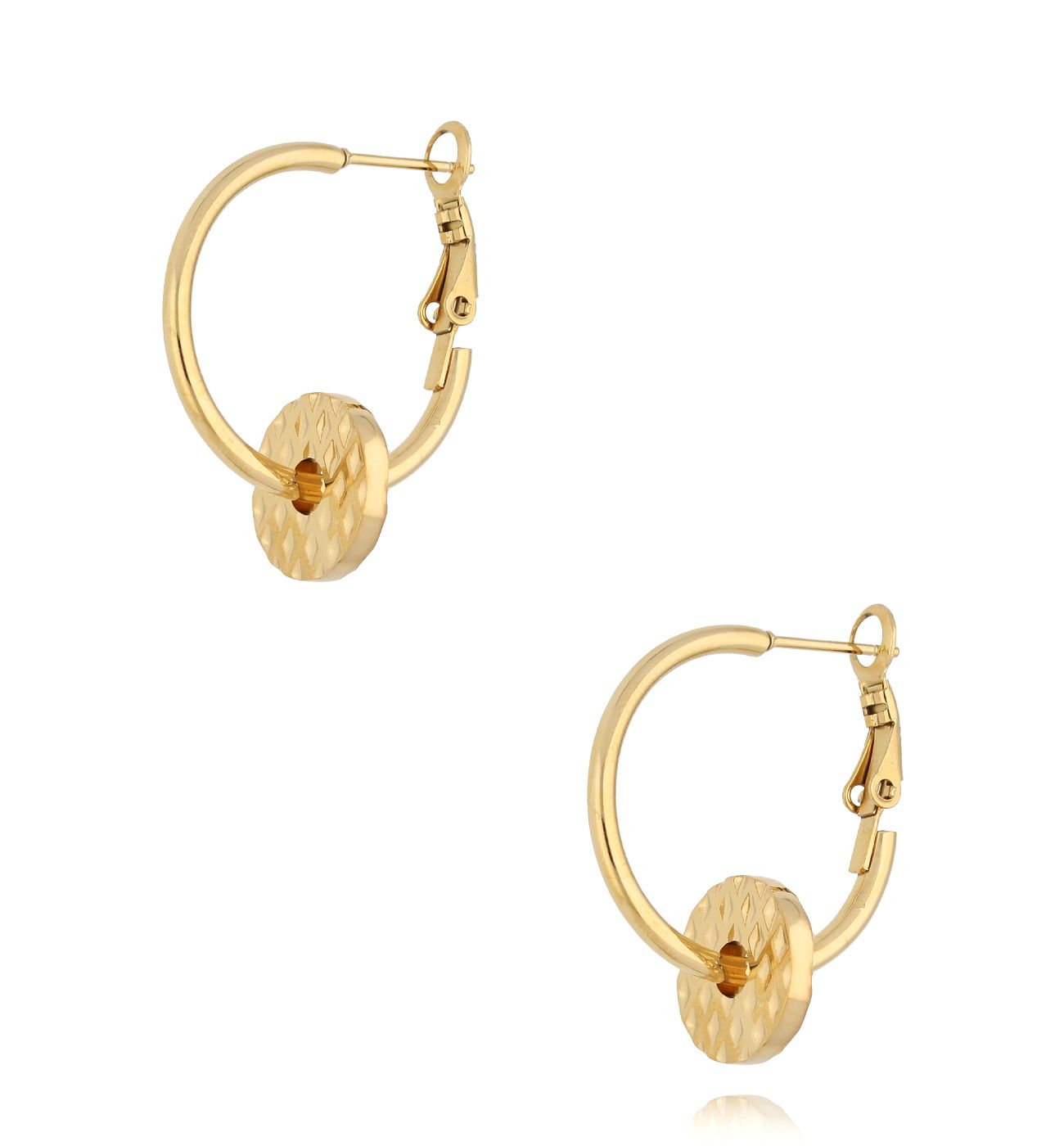 Kolczyki złote kółka z gniecionym dyskiem - By Dziubeka