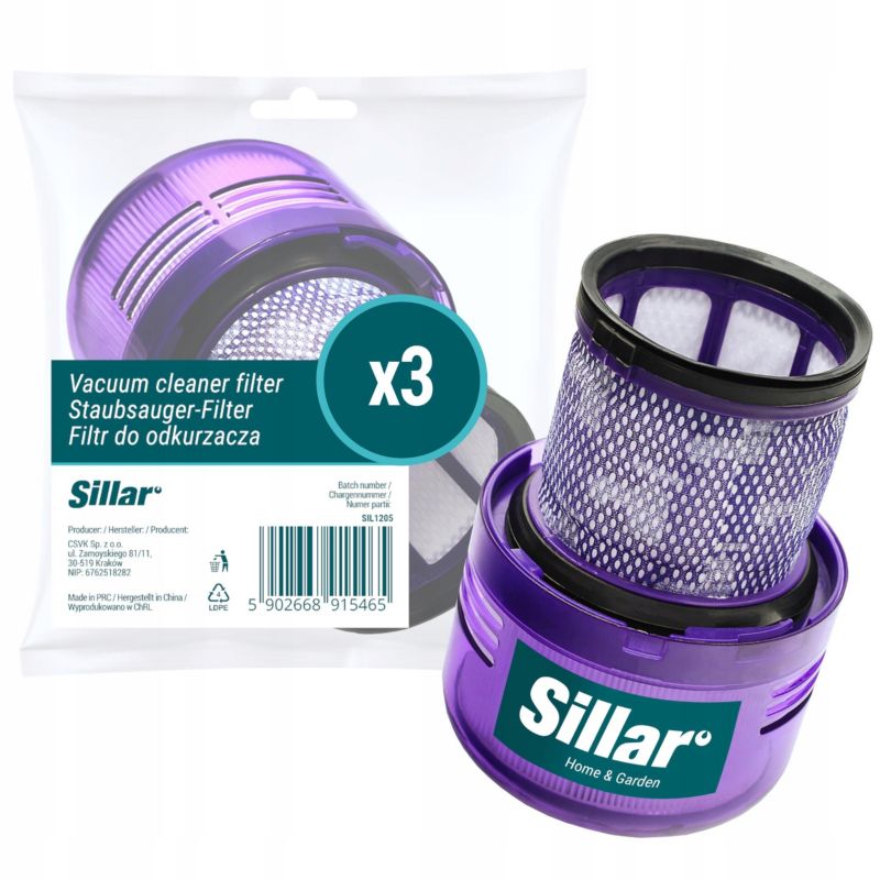 Filtr do odkurzacza, Sillar, zamiennik do Dyson V11, V15, SV14, zmywalne, 3szt