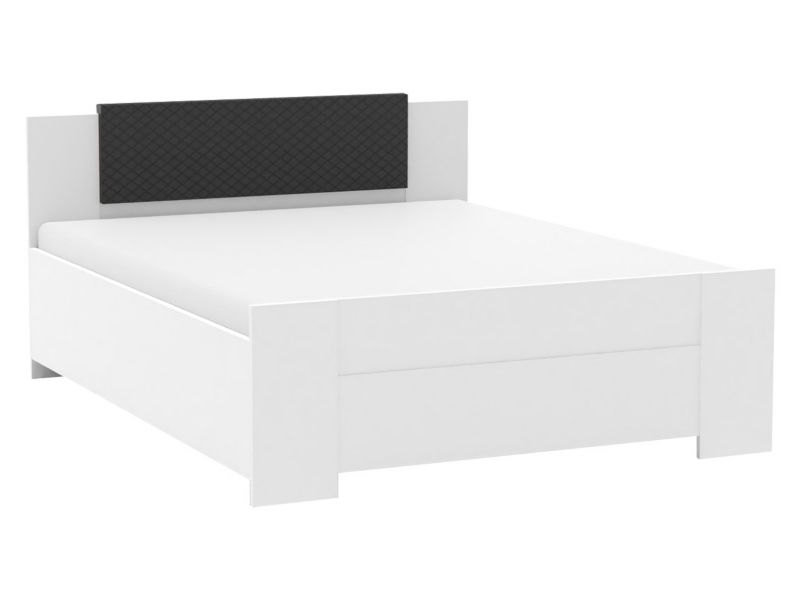 Łóżko MIRJAN 24 Bono 160x200 z tapicerowanym zagłówkiem biały + czarna ekoskóra 1 szt.