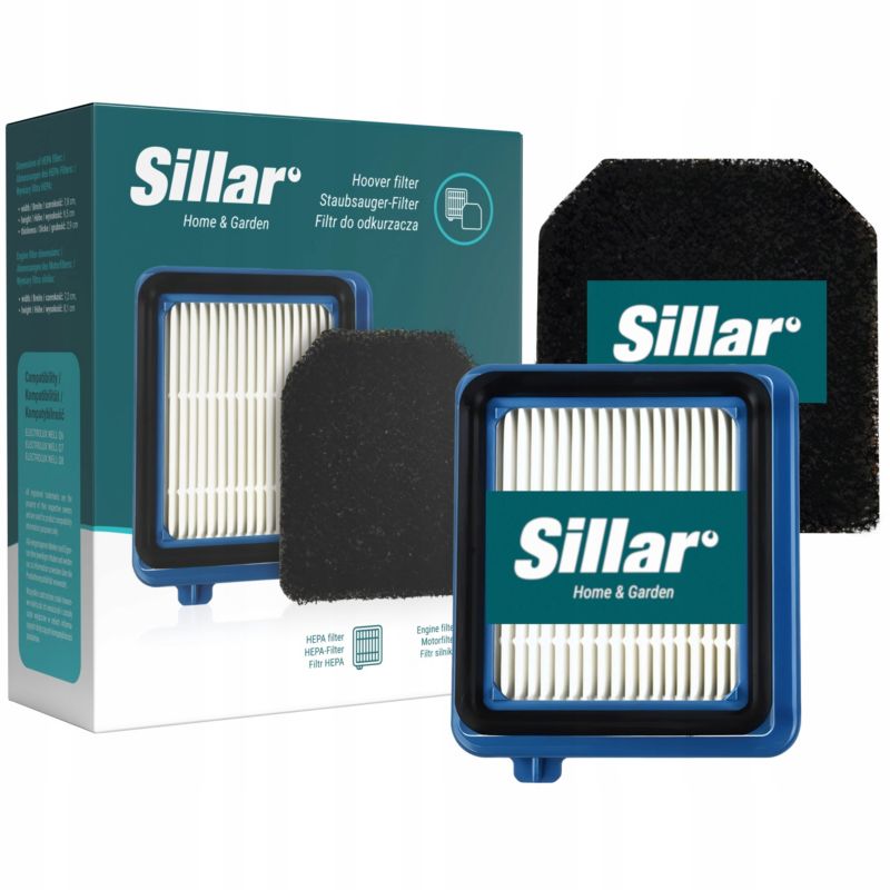 Filtry do odkurzacza, Sillar, zamiennik do Electrolux Well Q6 Q7 Q8, zmywalne, HEPA, piankowy, 2szt