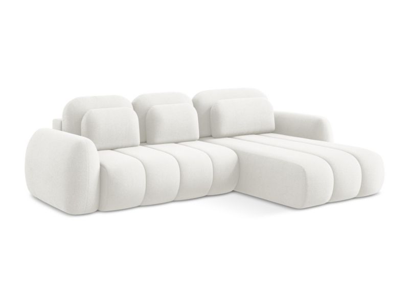 Narożnik prawostronny z funkcją spania LaMiaSofa GINOSA z tkaniny bouclé 304x190 cm biały 1 szt.