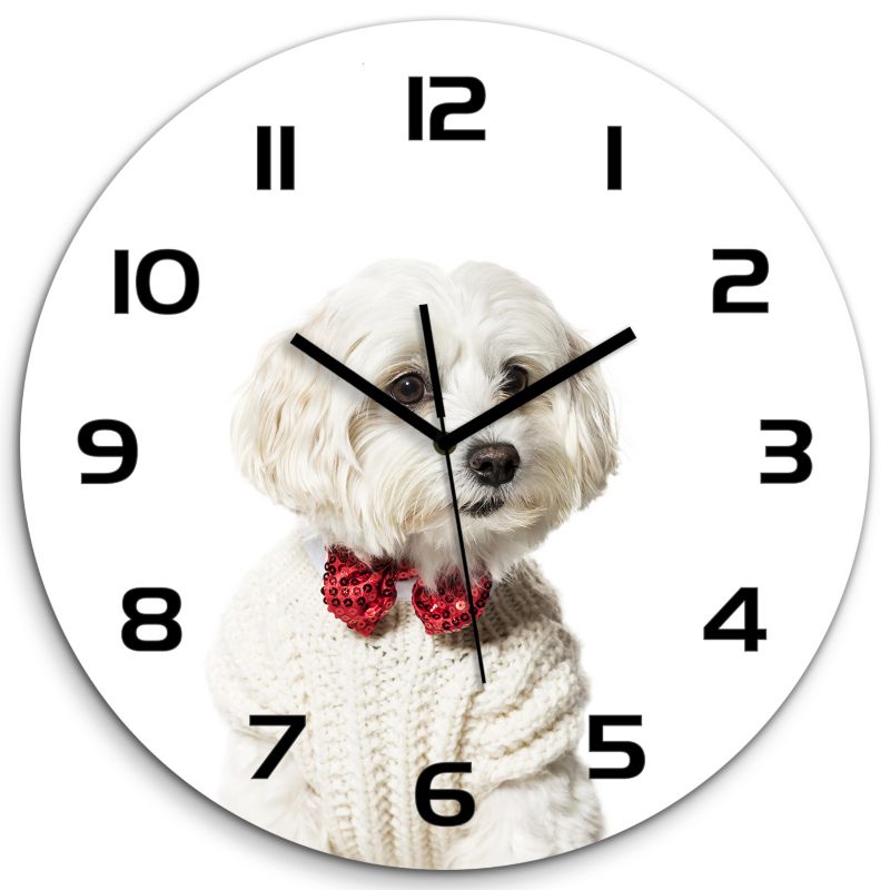 Zegar szklany Tulup Maltańczyk w muszce czarne wskazówki fi30 cm cichy 1 szt.