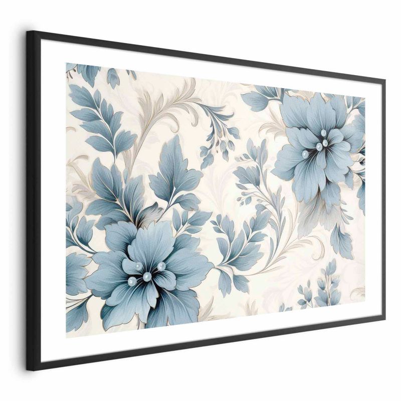 Plakat Artgeist Turkusowe retro kwiaty 30x21 cm z ramą czarną z marginesem 1 szt