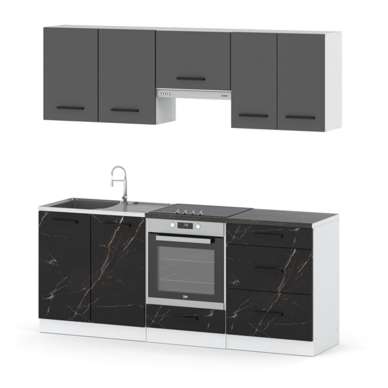 Zestaw Kuchenny Hurtownia-Mebli Z Blatem Kuchnia Mini Mokka Full 200cm Biały Mat Szary Mat/San Sebastian 200x47x145 cm 1szt.