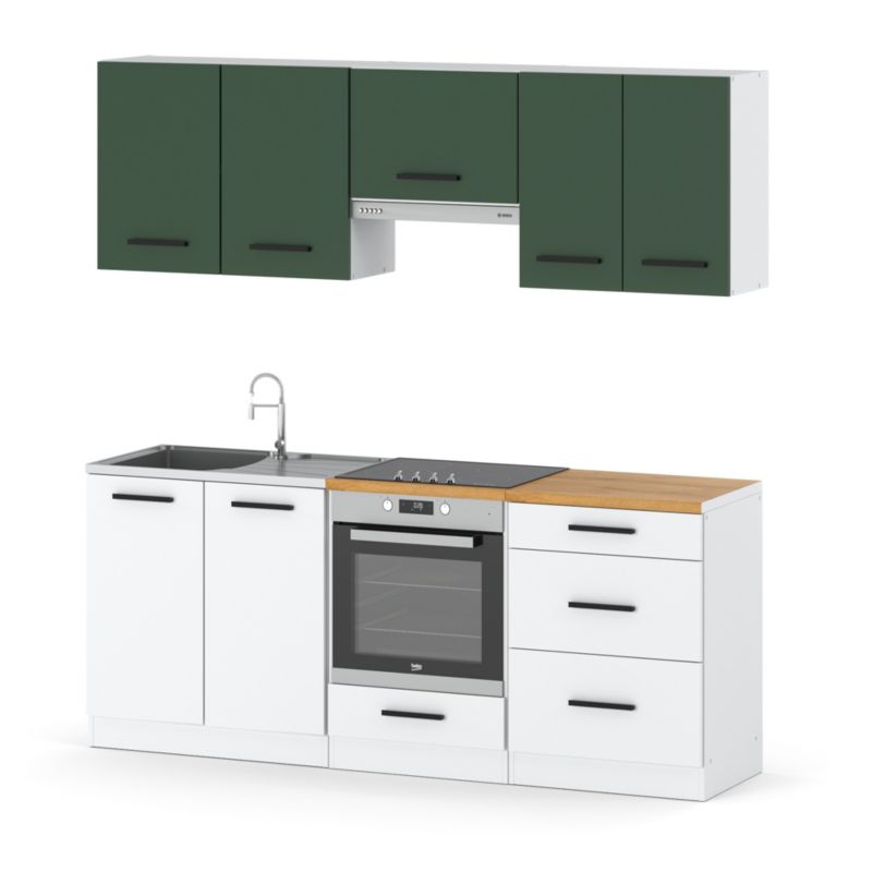 Zestaw Kuchenny Hurtownia-Mebli Z Blatem Kuchnia Mini Mokka Full 200cm Biały Mat Butelkowa Zieleń/Biały Mat 200x47x145 cm 1szt.