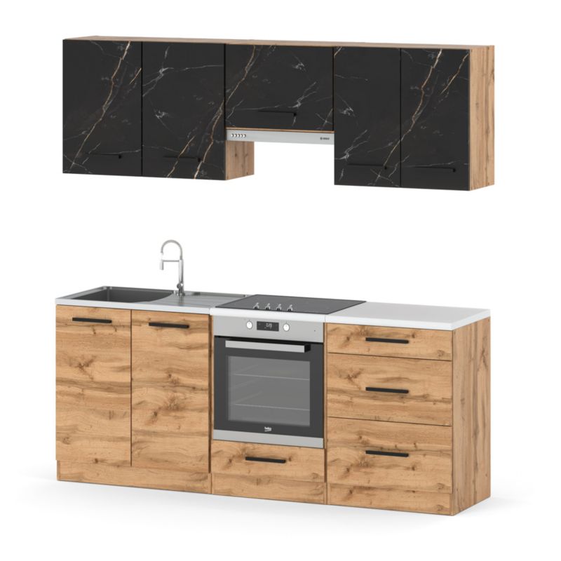 Zestaw Kuchenny Hurtownia-Mebli Z Blatem Kuchnia Mini Mokka Full 200cm Dąb Wotan San Sebastian/Dąb Wotan 200x47x145 cm 1szt.