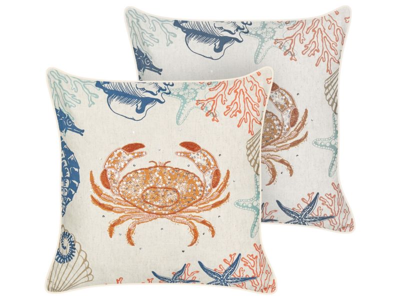 Zestaw 2 poduszek Wzór zwierzęcy Sargassum Len 45 x 45 cm Beżowy 1 par.