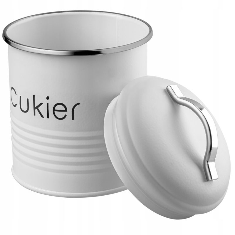 Pojemnik Na Cukier KADAX Puszka metalowy Biały Z Pokrywką Żywność Kuchenny 1szt.