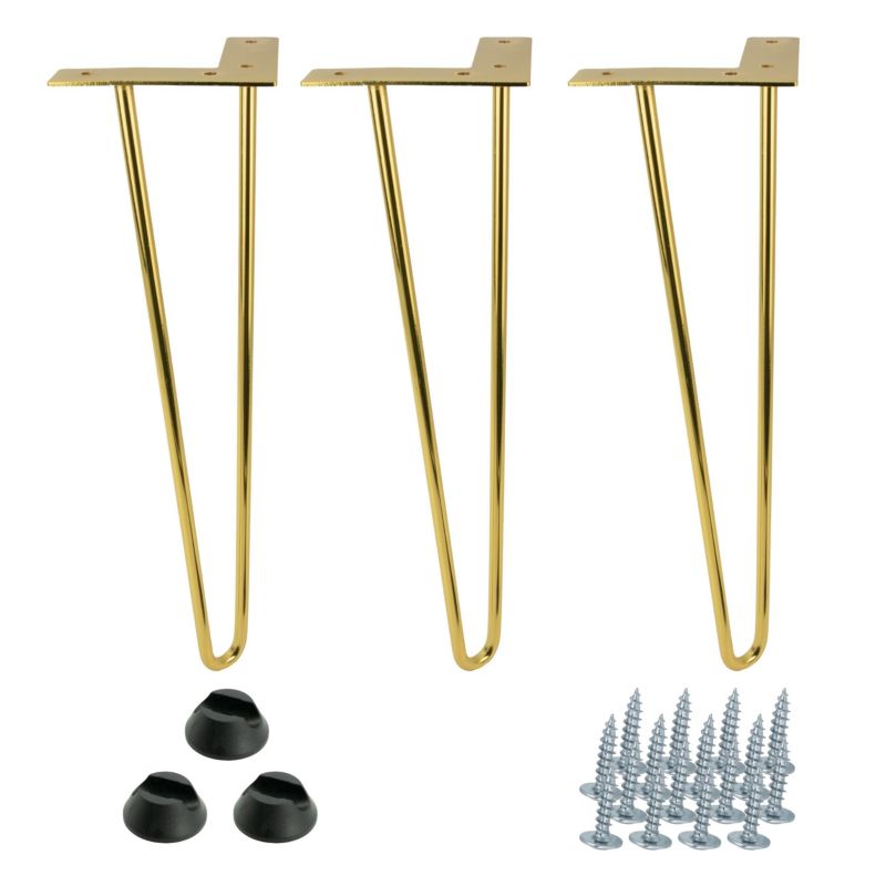 Zestaw nóżek meblowych Hairpin legs złoty połysk wysokość 41cm 2 pręty 3 szt