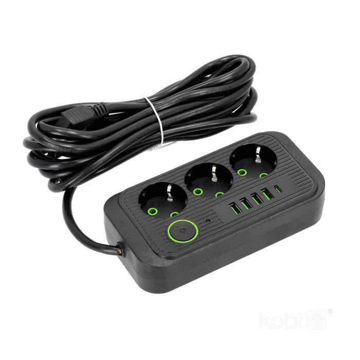 Przedłużacz Linea Kobi 3gn+4usb/1usb-c/5m/Zu+W czarny 1szt.