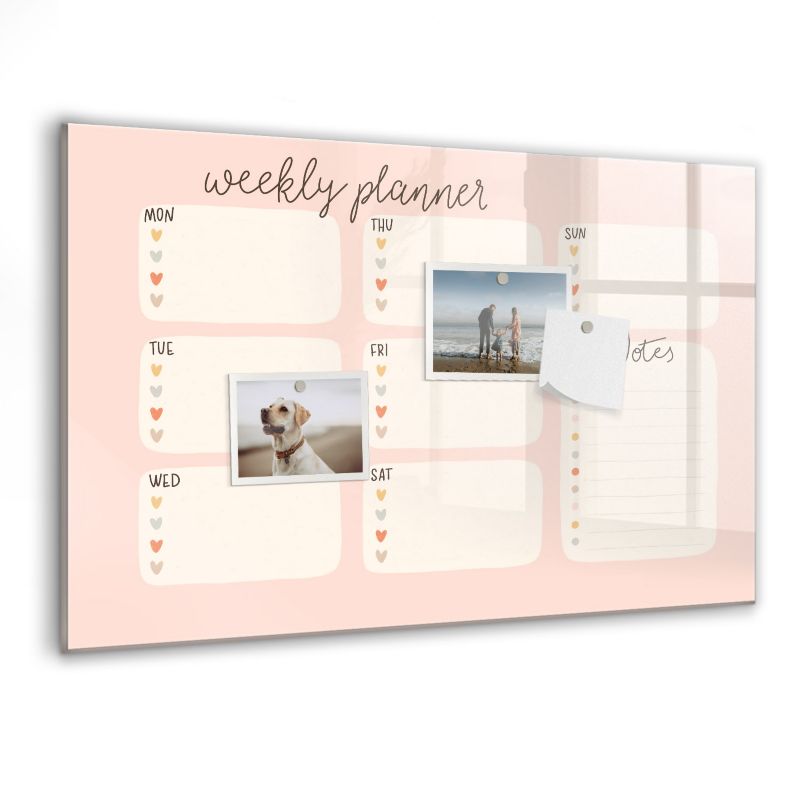 Szklana tablica magnetyczna Wallfluent 60x40 cm Uroczy tygodniowy planer Czarny marker 1 szt.