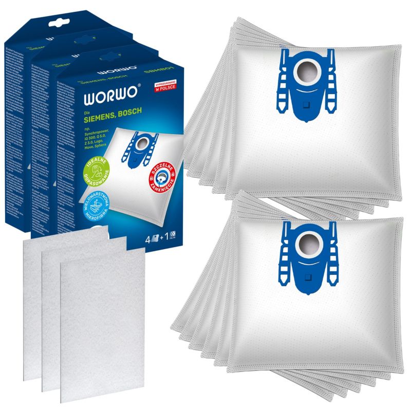 Worki do odkurzacza, Worwo, zamiennik do Bosch ALL GL30 GL20,12szt + filtr wlotowy, 3szt