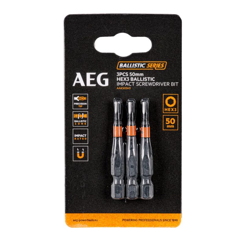 Wzmacniane Bity AEG Ballistic 50mm HEX 3 SDriver 3 elementy 1 szt.