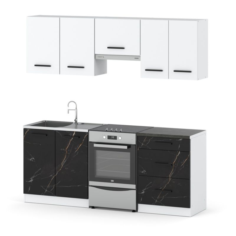 Zestaw Kuchenny Hurtownia-Mebli Z Blatem Kuchnia Mini Mokka Plus 200cm Biały Mat Biały Mat/San Sebastian 200x47x145 cm 1szt.