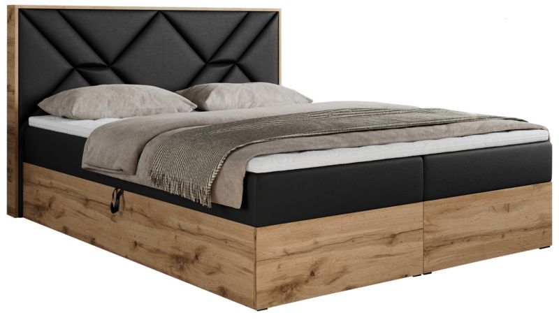 Łóżko kontynentalne MKS Meble GUNAR 200x200 H3 Czarny ecoskóra 1szt