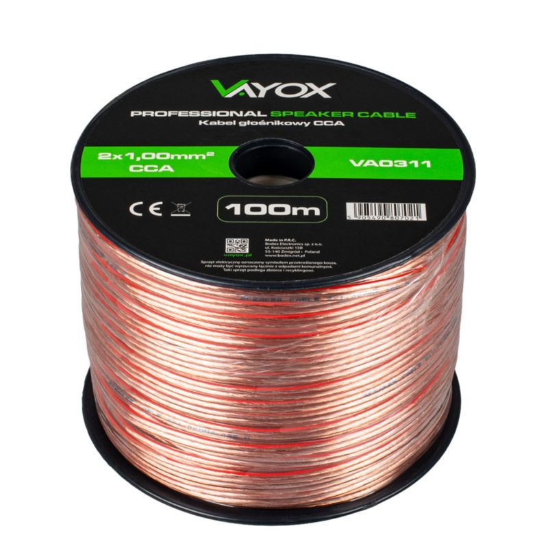 Kabel głośnikowy Vayox VA0311 2x1,00mm2 CCA 100m 1szt.