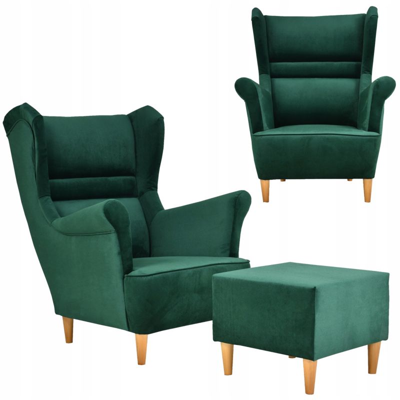 Fotel uszak do salonu z podnóżkiem Family Meble Zoja zielony 1szt