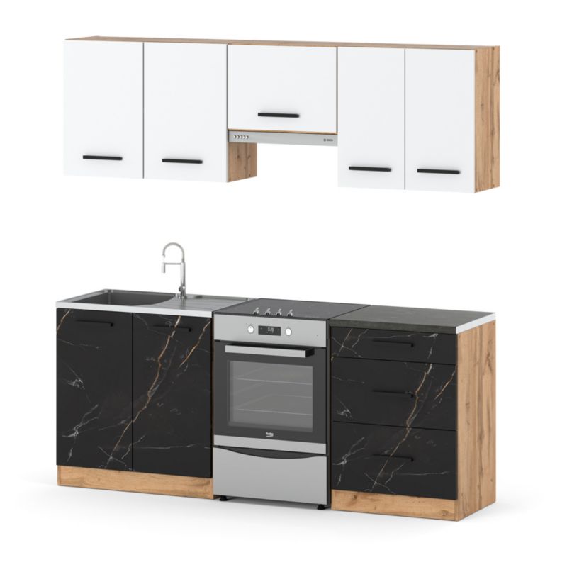 Zestaw Kuchenny Hurtownia-Mebli Z Blatem Kuchnia Mini Mokka Plus 200cm Dąb Wotan Biały Mat/San Sebastian 200x47x145 cm 1szt.