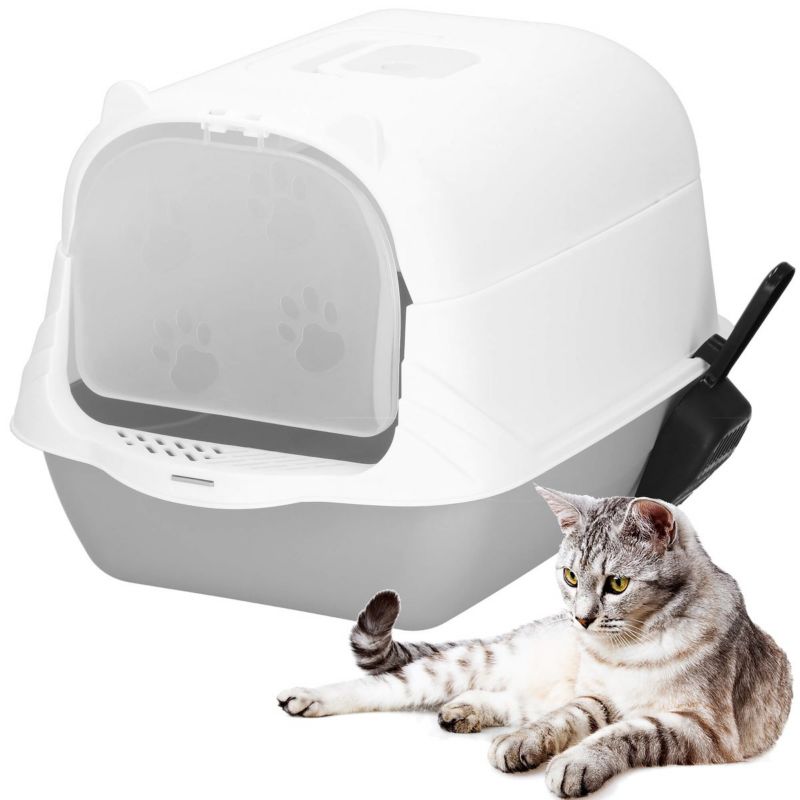 Kuweta dla kota Springos zamknięta z łopatką 49x36x35 cm szaro-biała 1 szt.