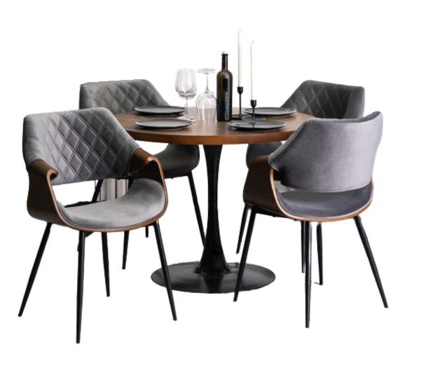 Zestaw Stół Okrągły Mebel Elite i 4 Krzesła Tapicerowane DAKOTA Szare Welurowe Loft 1 kpl