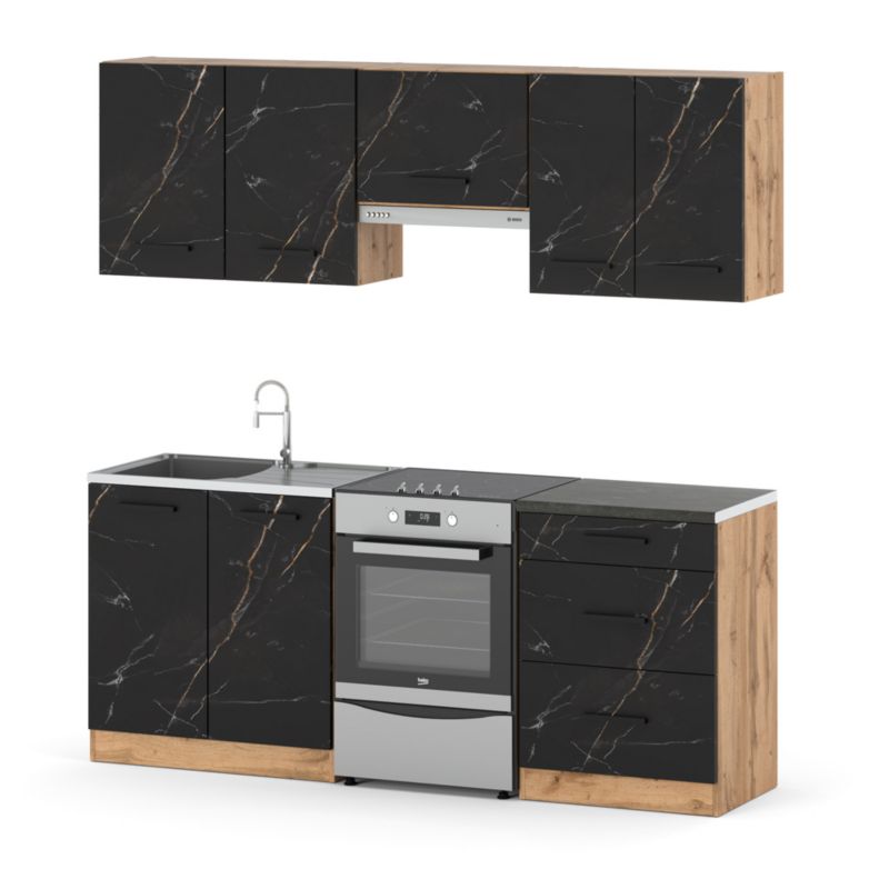 Zestaw Kuchenny Hurtownia-Mebli Z Blatem Kuchnia Mini Mokka Plus 200cm Dąb Wotan San Sebastian 200x47x145 cm 1szt.