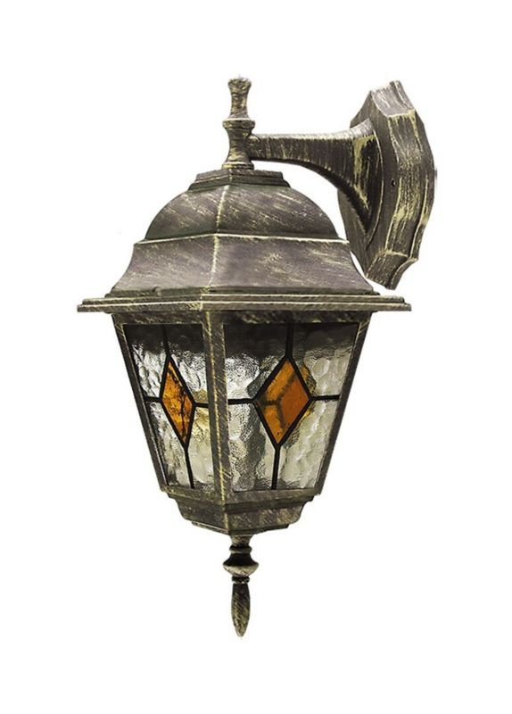 Kinkiet ścienny zewnętrzny Rabalux Monaco złoty antyczny witrażowy 1 x E27 x 60W IP43 wym: 37 x 15 x 19,5 cm - 1 szt.