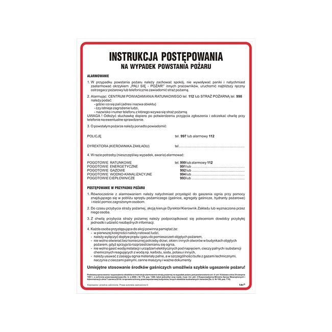 Instrukcja postępowania w przypadku pożaru