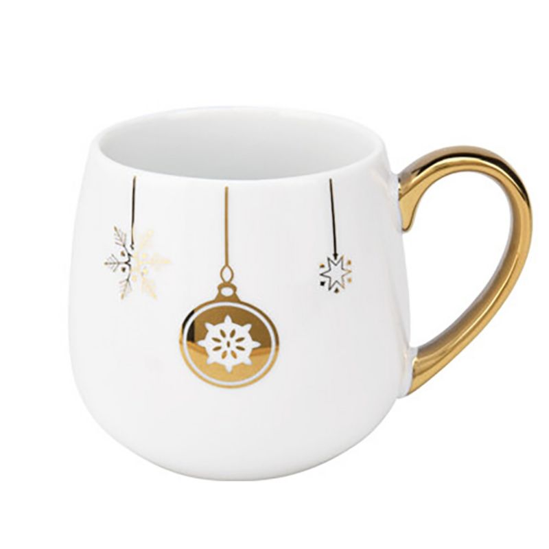 Kubek EDANTI Z Uchem Świąteczny Porcelanowy Biało-Złoty 375 ml Bombka 1 szt.
