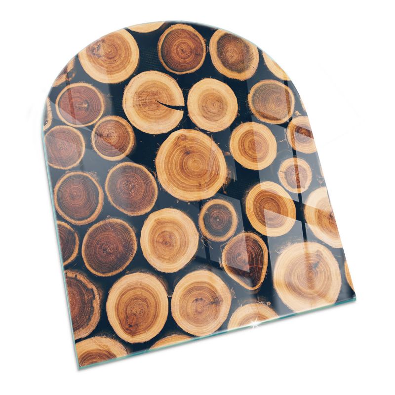 Szklana Podkładka Pod Kominek Półowalny Wallfluent 80x70 cm Kompozycja z drewnianych fragmentów 1 szt.