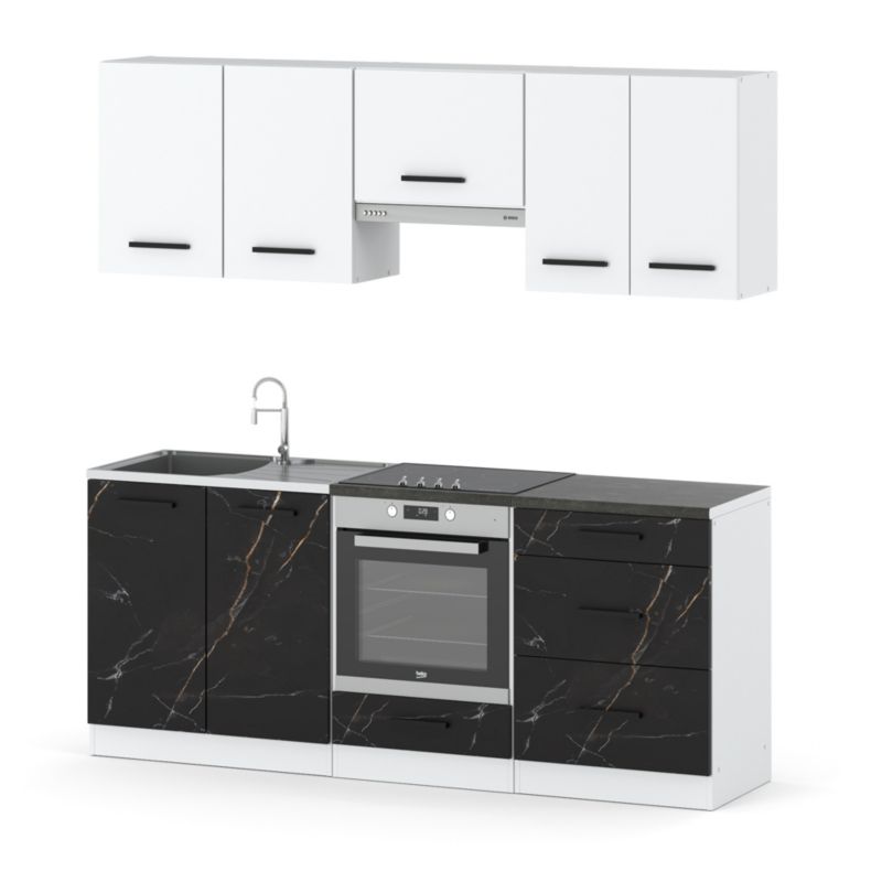 Zestaw Kuchenny Hurtownia-Mebli Z Blatem Kuchnia Mini Mokka Full 200cm Biały Mat Biały Mat/San Sebastian 200x47x145 cm 1szt.