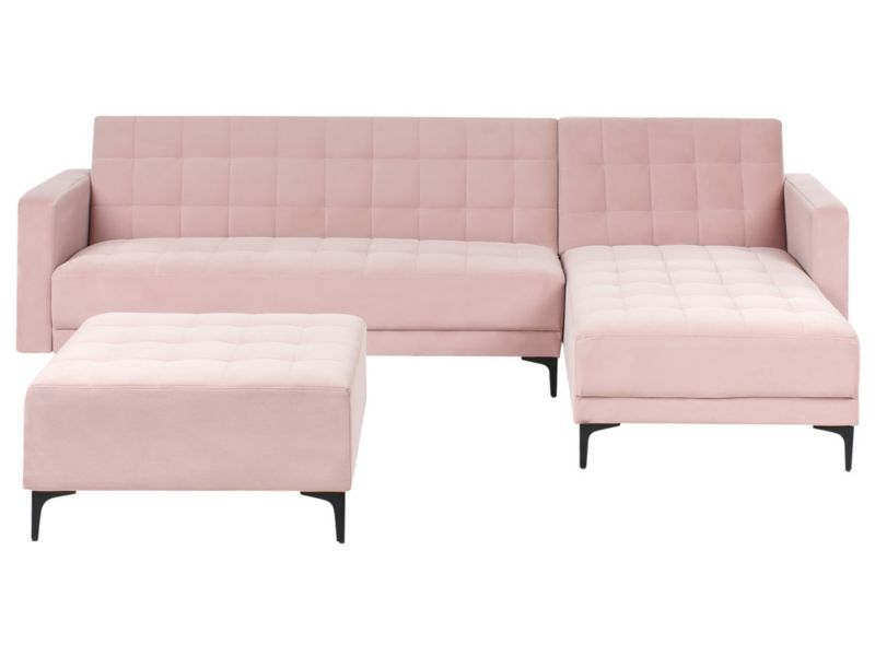Narożnik rozkładany modułowy z otomaną Aberdeen Welur Pastelowy róż dla 4 osób Lewostronny 1 kpl