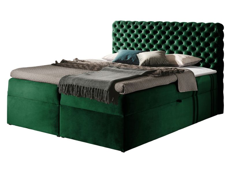 Łóżko kontynentalne MIRJAN 24 Chesterfield 140x200 butelkowa zieleń 1 szt.